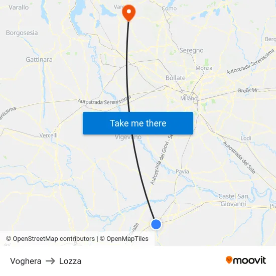 Voghera to Lozza map