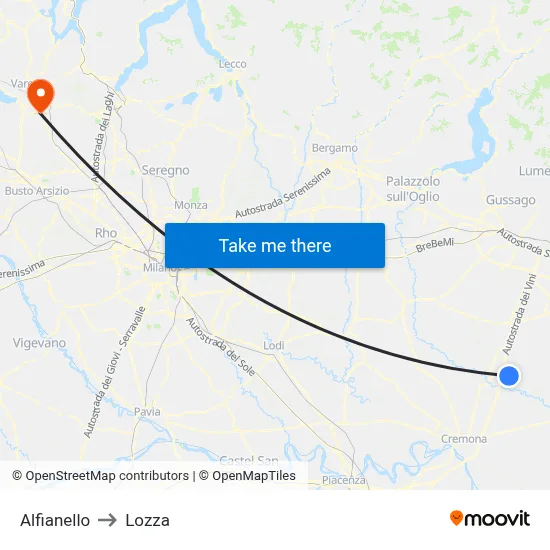 Alfianello to Lozza map