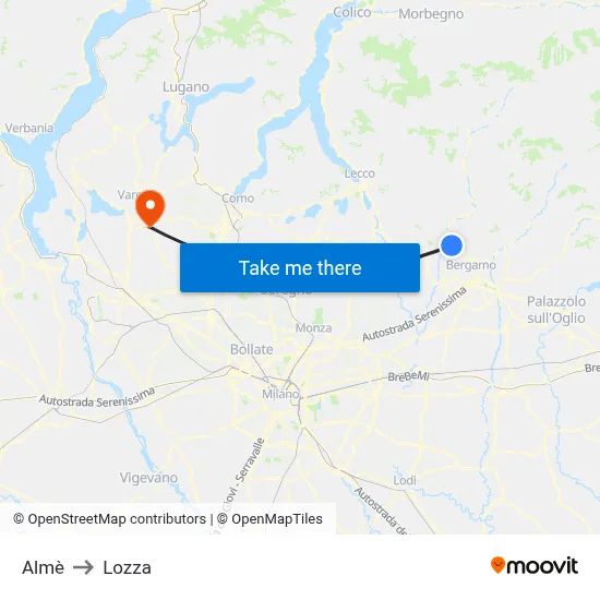 Almè to Lozza map
