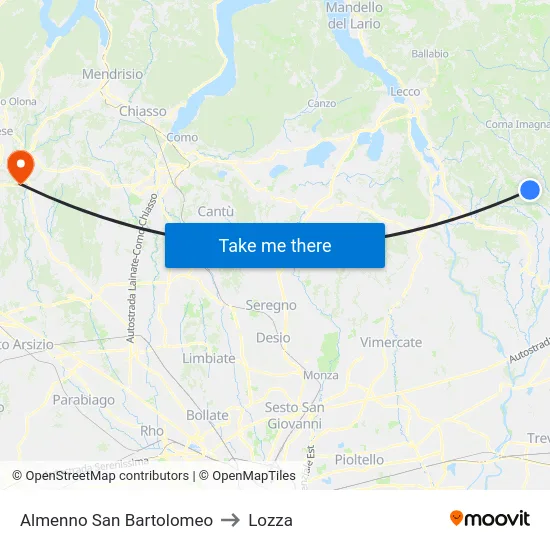 Almenno San Bartolomeo to Lozza map