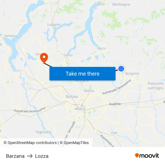 Barzana to Lozza map