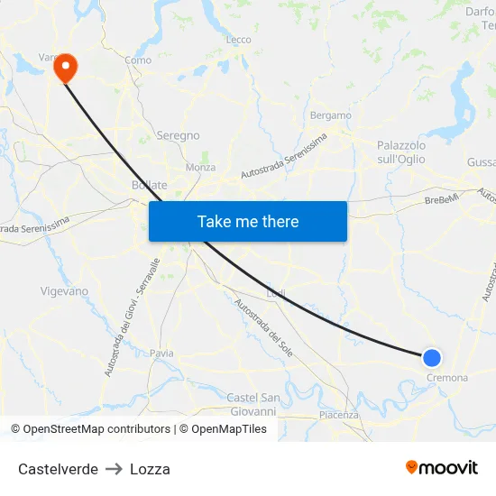 Castelverde to Lozza map