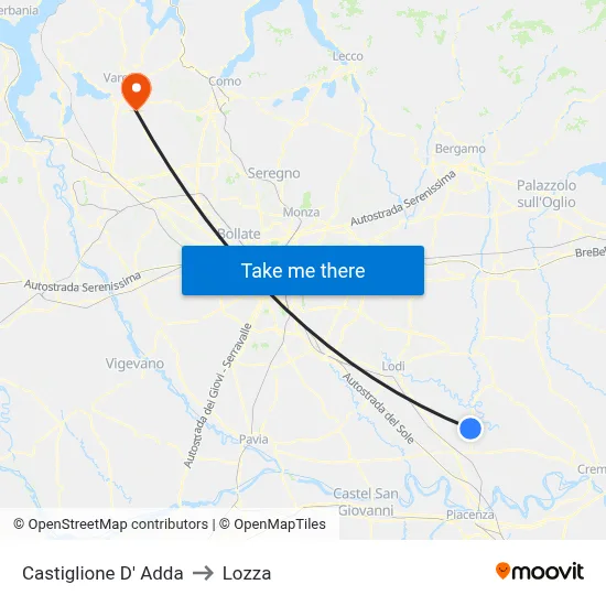 Castiglione D' Adda to Lozza map