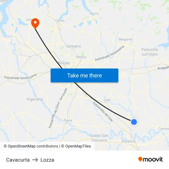 Cavacurta to Lozza map