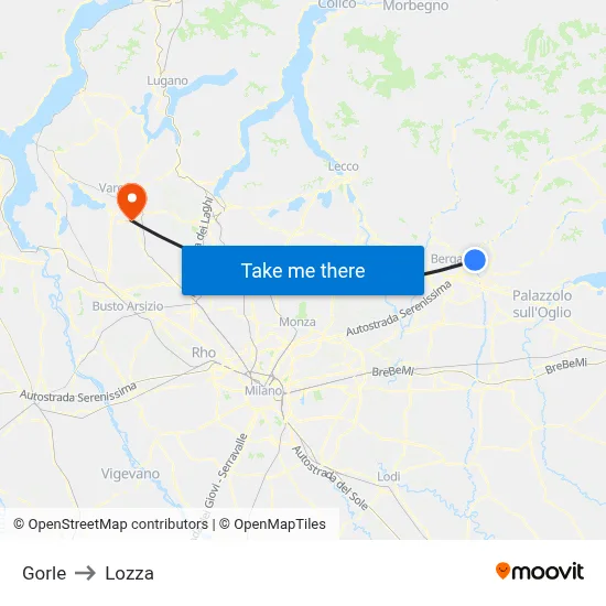 Gorle to Lozza map