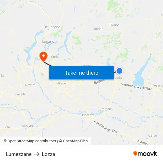 Lumezzane to Lozza map