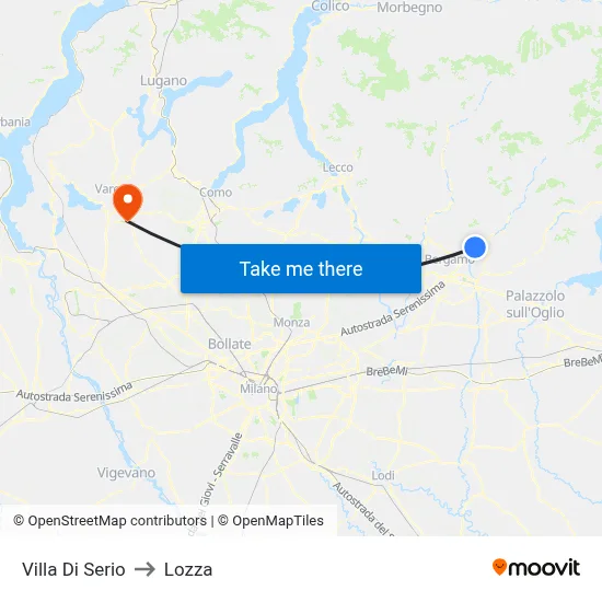 Villa di Serio to Lozza map