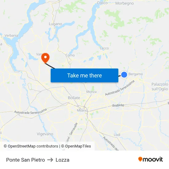 Ponte San Pietro to Lozza map