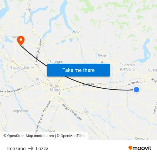 Trenzano to Lozza map