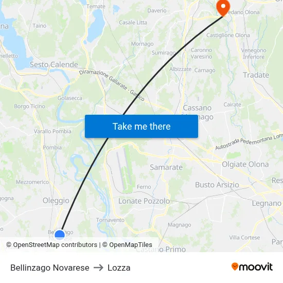 Bellinzago Novarese to Lozza map