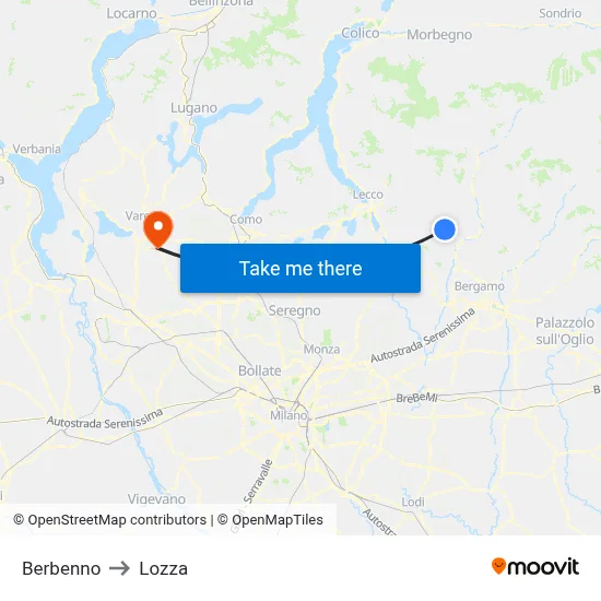 Berbenno to Lozza map