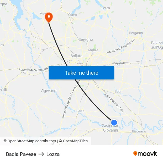 Badia Pavese to Lozza map