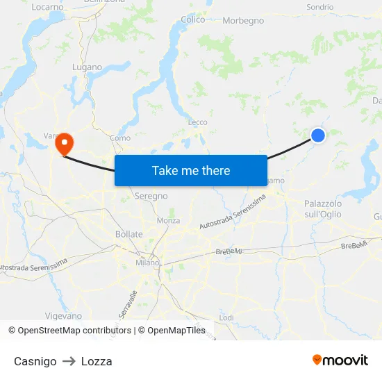 Casnigo to Lozza map