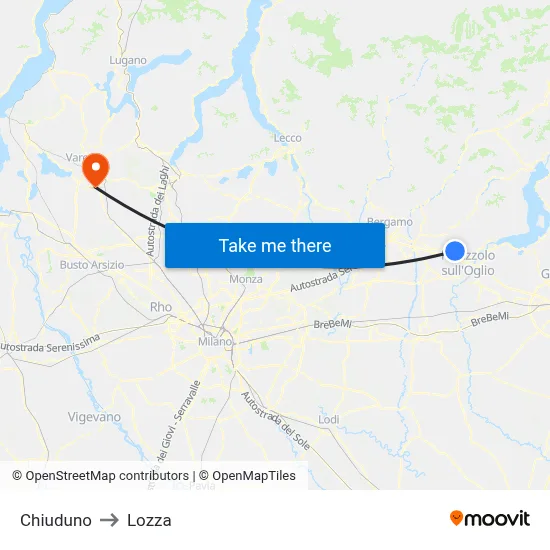 Chiuduno to Lozza map