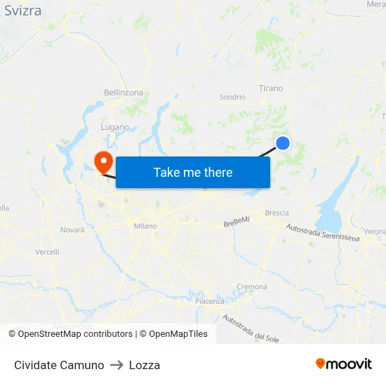 Cividate Camuno to Lozza map