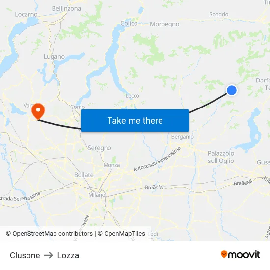 Clusone to Lozza map