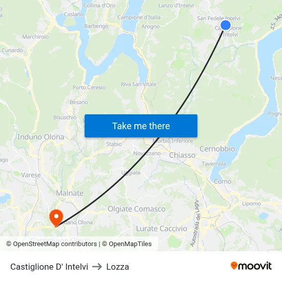 Castiglione d'Intelvi to Lozza map