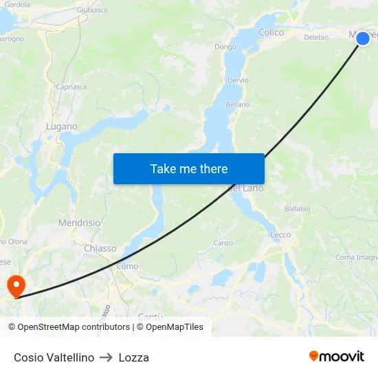 Cosio Valtellino to Lozza map