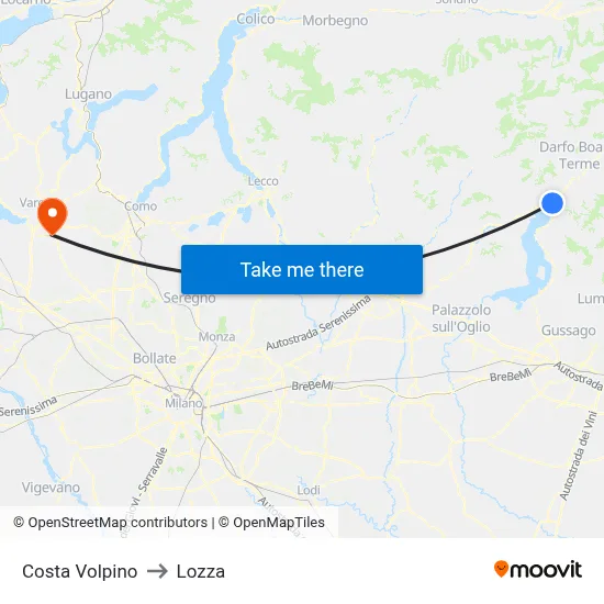 Costa Volpino to Lozza map