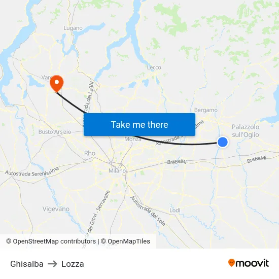 Ghisalba to Lozza map