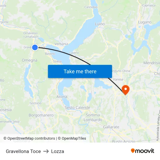 Gravellona Toce to Lozza map