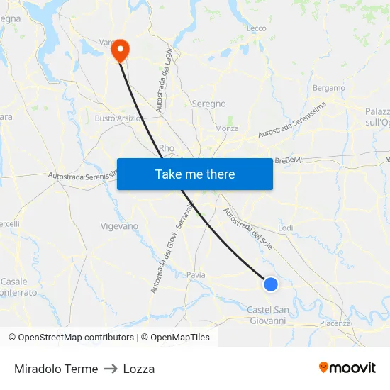 Miradolo Terme to Lozza map