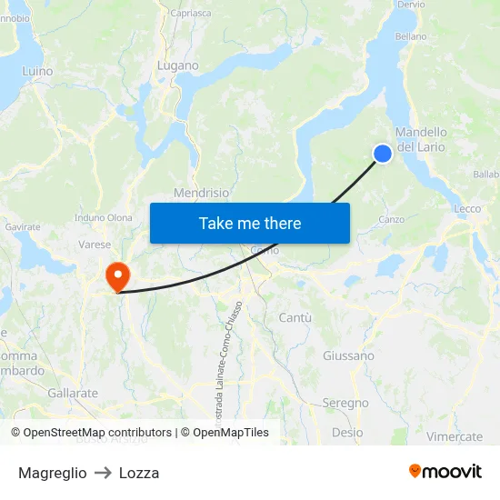 Magreglio to Lozza map