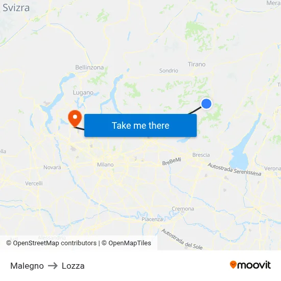 Malegno to Lozza map