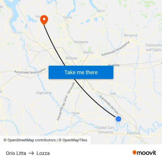 Orio Litta to Lozza map