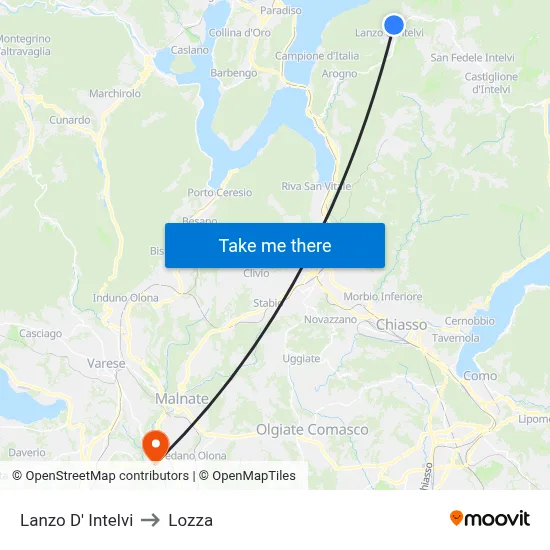 Lanzo d'Intelvi to Lozza map