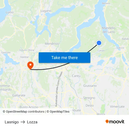 Lasnigo to Lozza map