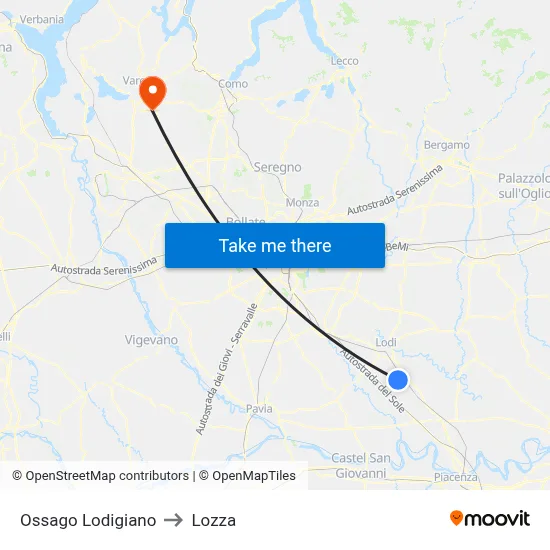 Ossago Lodigiano to Lozza map