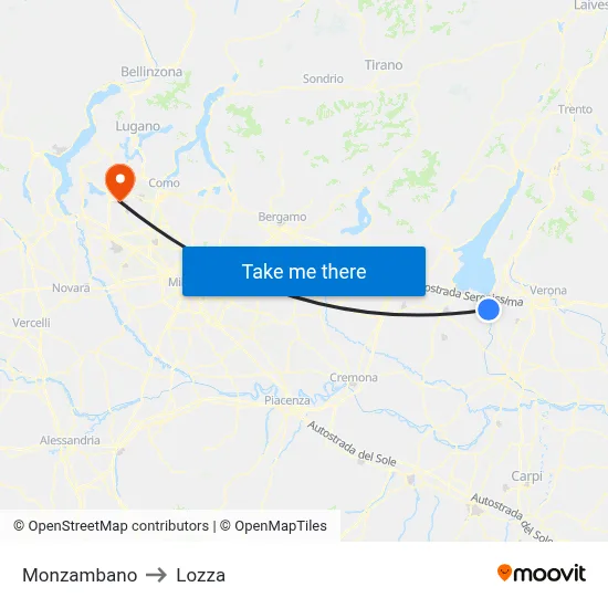 Monzambano to Lozza map