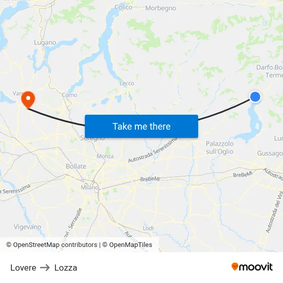 Lovere to Lozza map