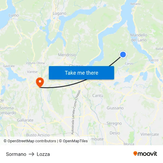 Sormano to Lozza map