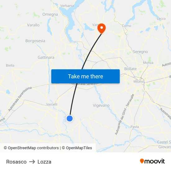 Rosasco to Lozza map