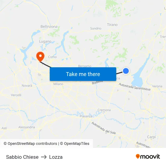 Sabbio Chiese to Lozza map