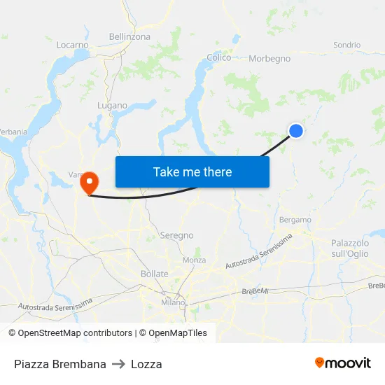 Piazza Brembana to Lozza map