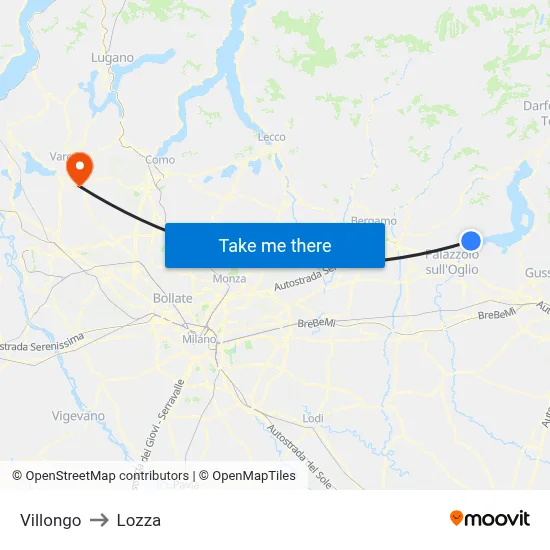 Villongo to Lozza map
