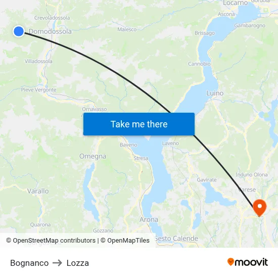 Bognanco to Lozza map