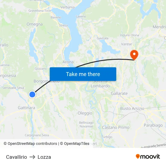 Cavallirio to Lozza map