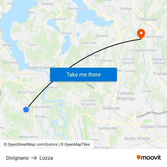 Divignano to Lozza map