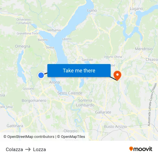 Colazza to Lozza map