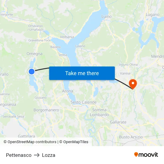 Pettenasco to Lozza map