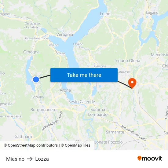 Miasino to Lozza map
