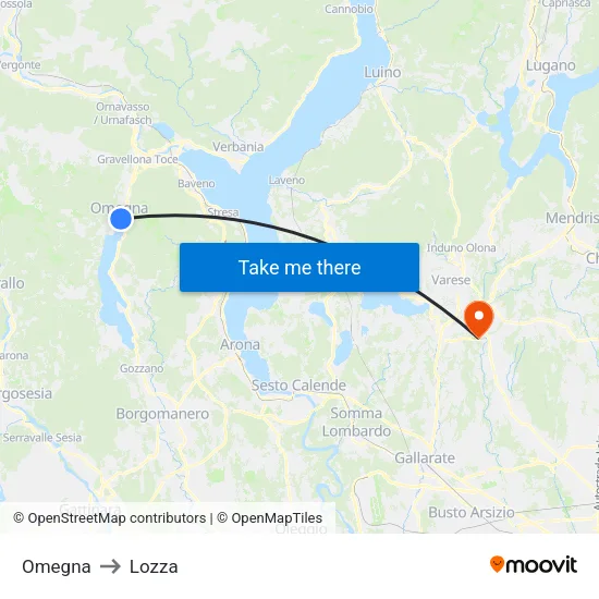 Omegna to Lozza map