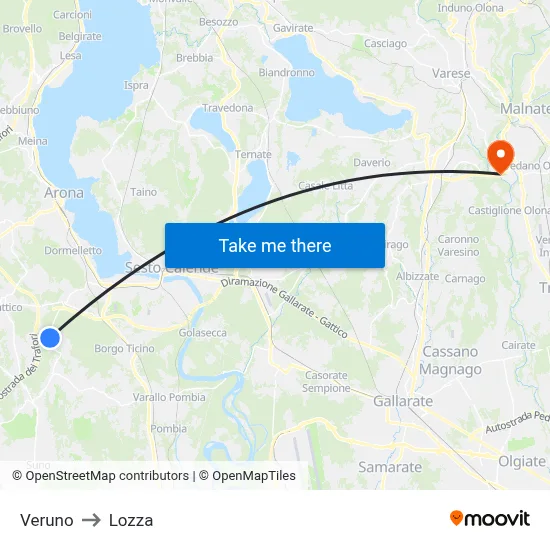 Veruno to Lozza map