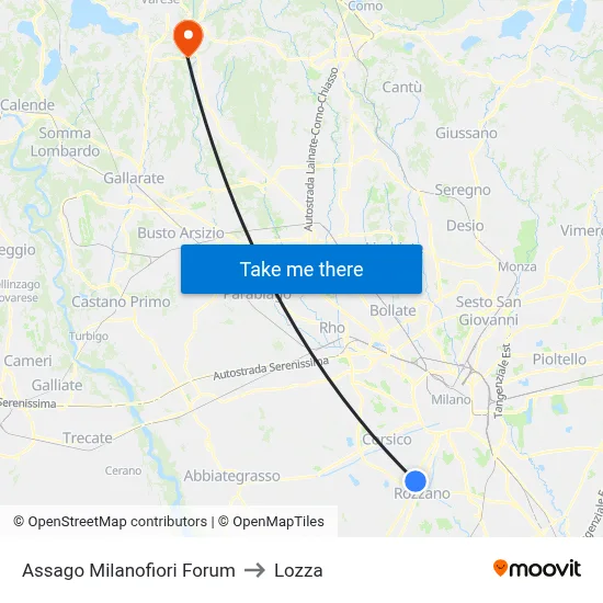 Assago Milanofiori Forum to Lozza map
