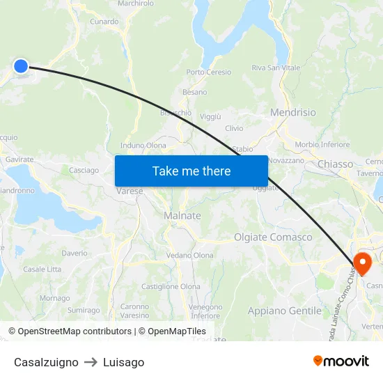 Casalzuigno to Luisago map