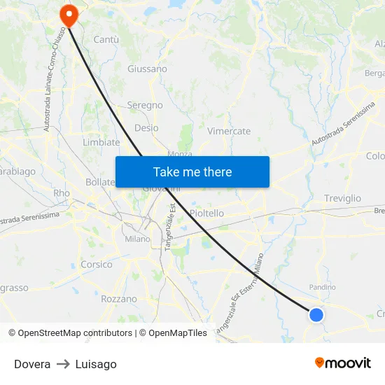 Dovera to Luisago map